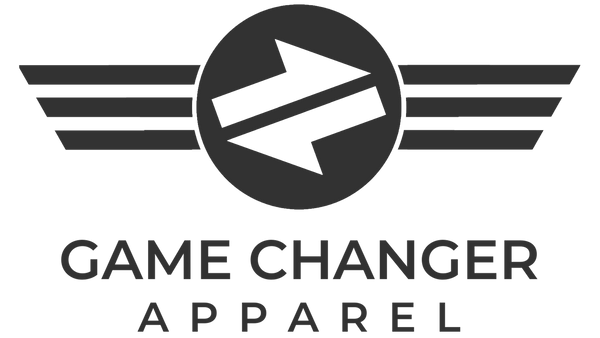 Logo for Game Changer Apparel with a stylized arrow design on a white background